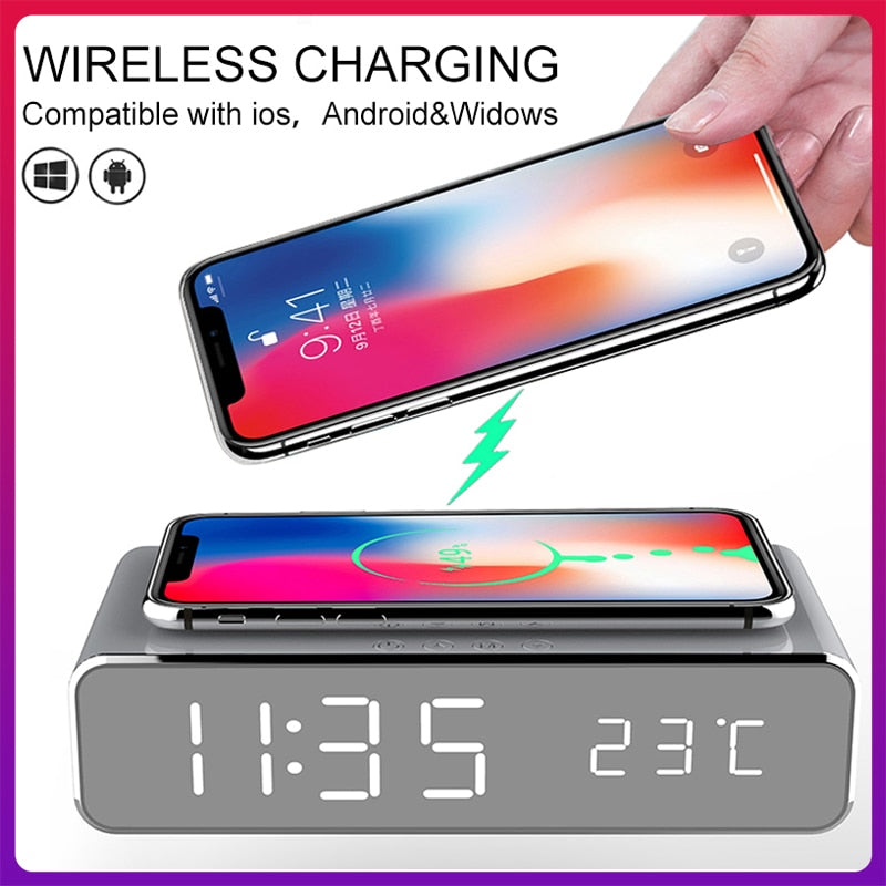 LED Alarm Clock QI Wireless Charger